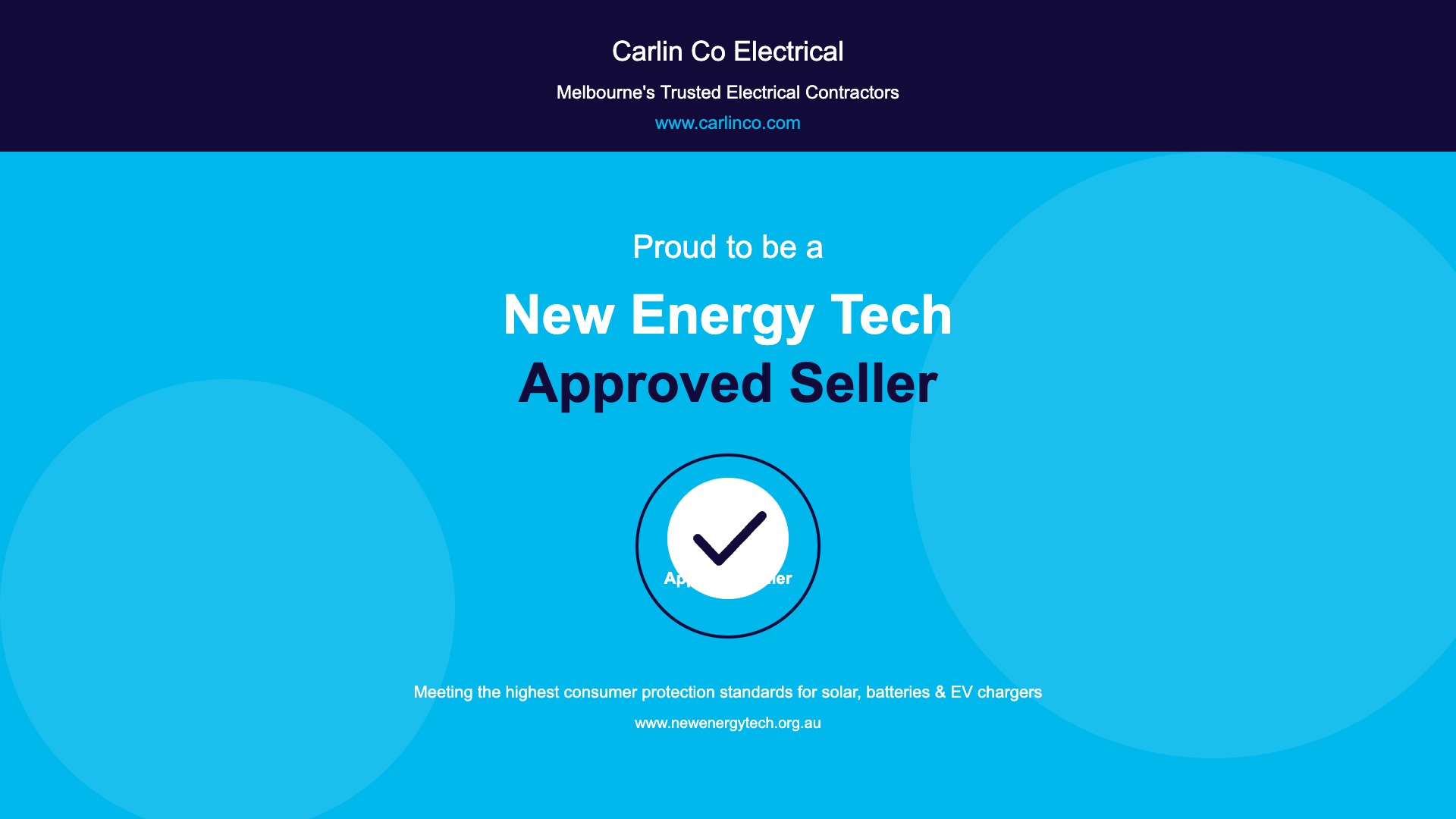 Proud to be a New Energy Tech Approved Seller - Carlin Co Electrical