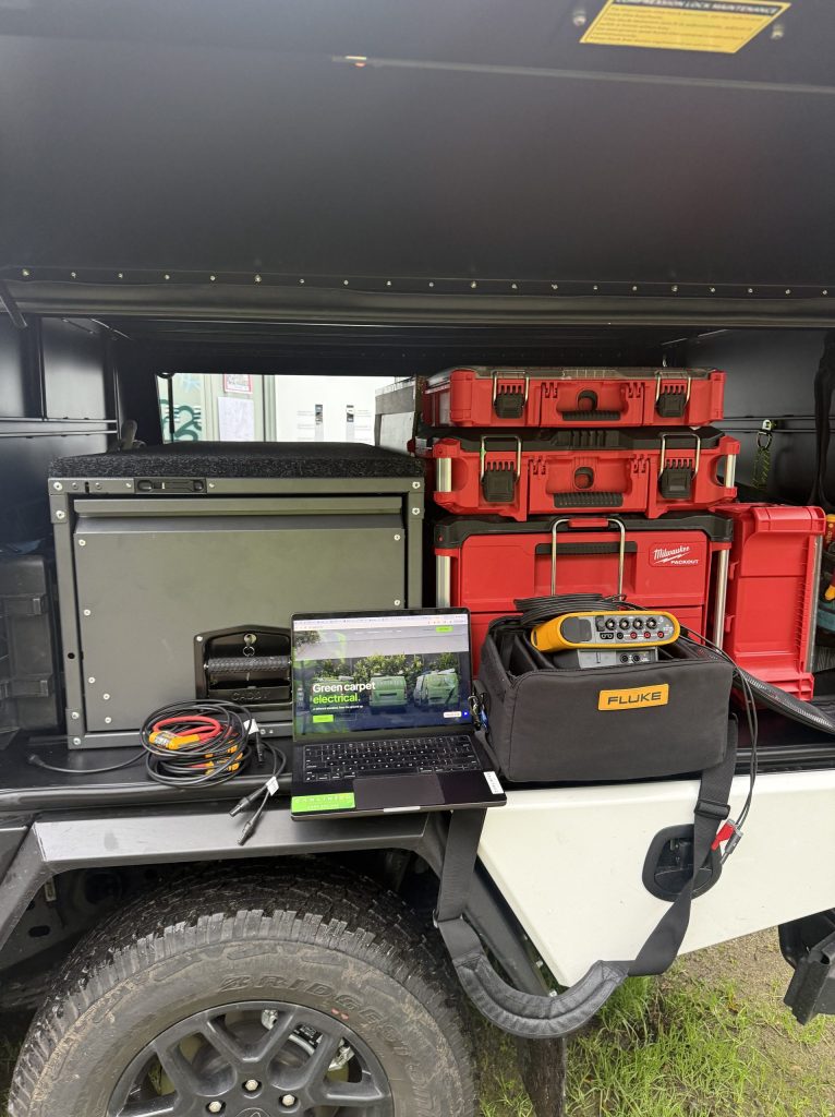 Carlin Co van with Fluke 1738 power logger and electrical testing gear